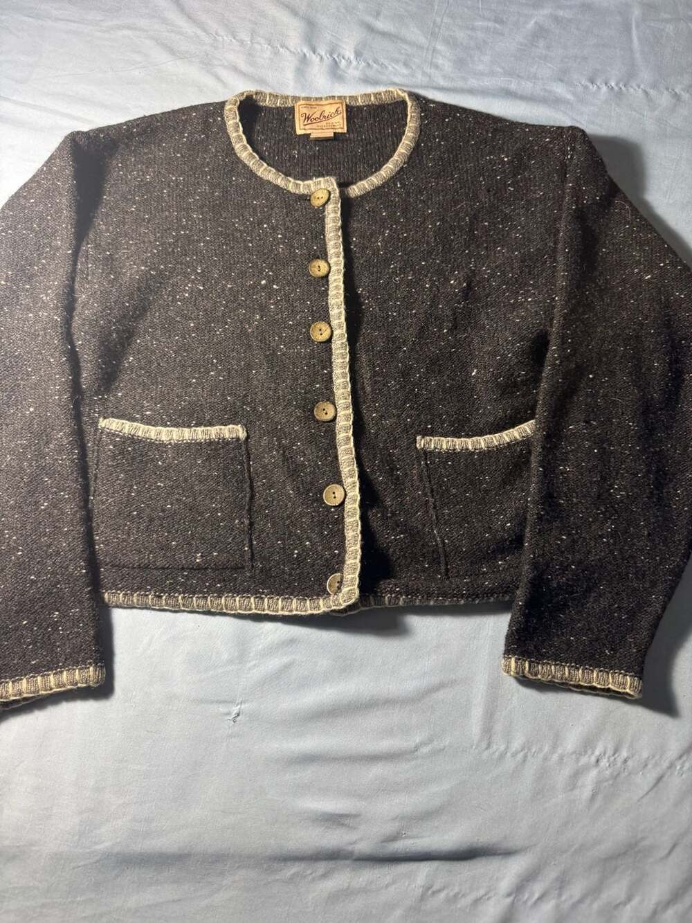 Woolrich Sweater Jacket Size M Black Tweed Donegal